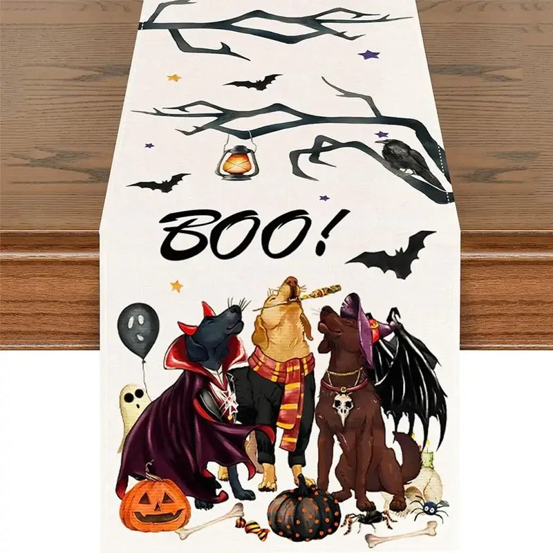 Halloween Printed Linen Table Runner