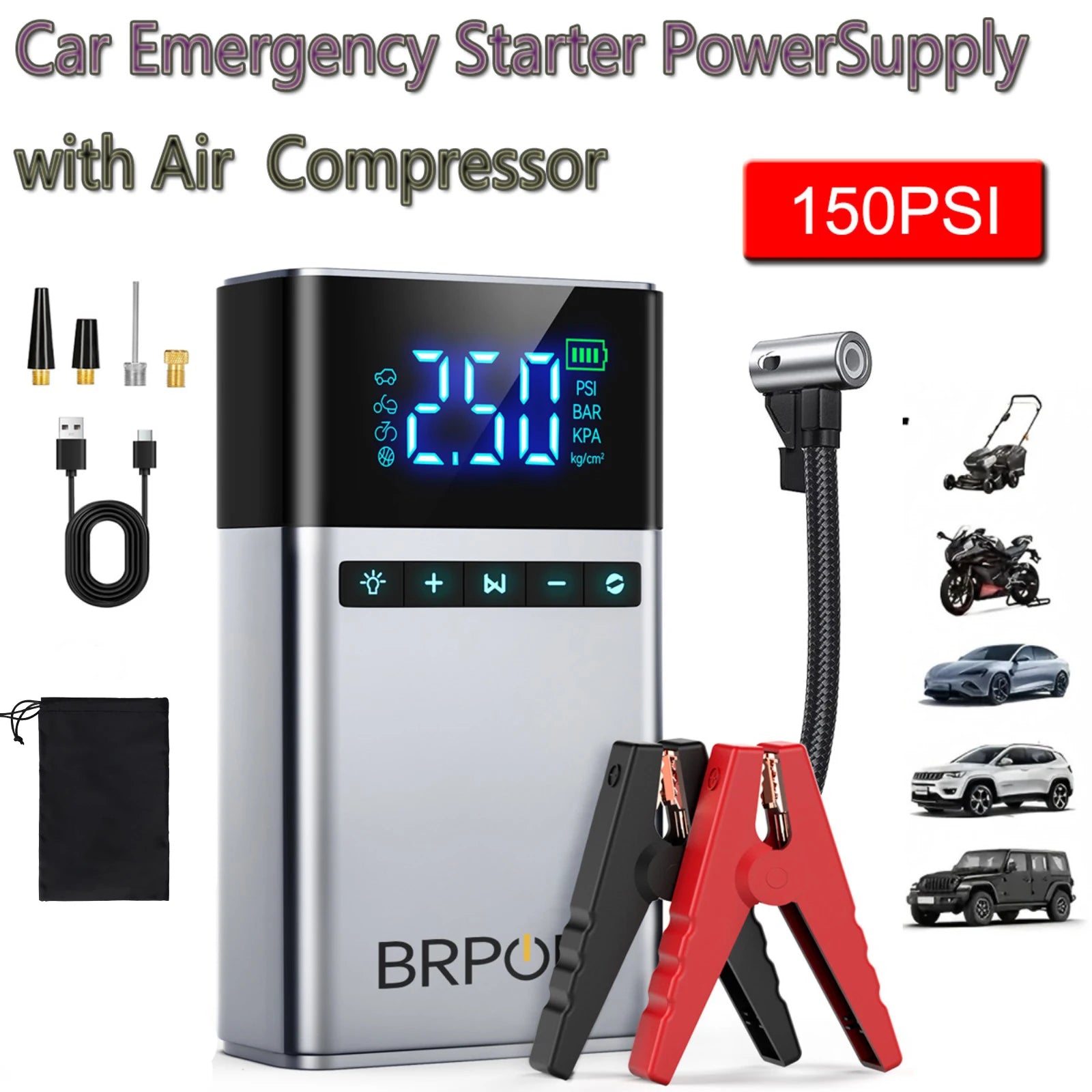 Portable Car Starter with Air Compressor Tire Inflate Starter 8000mAh Car Battery Starter Box Car Battery Jumper Starter