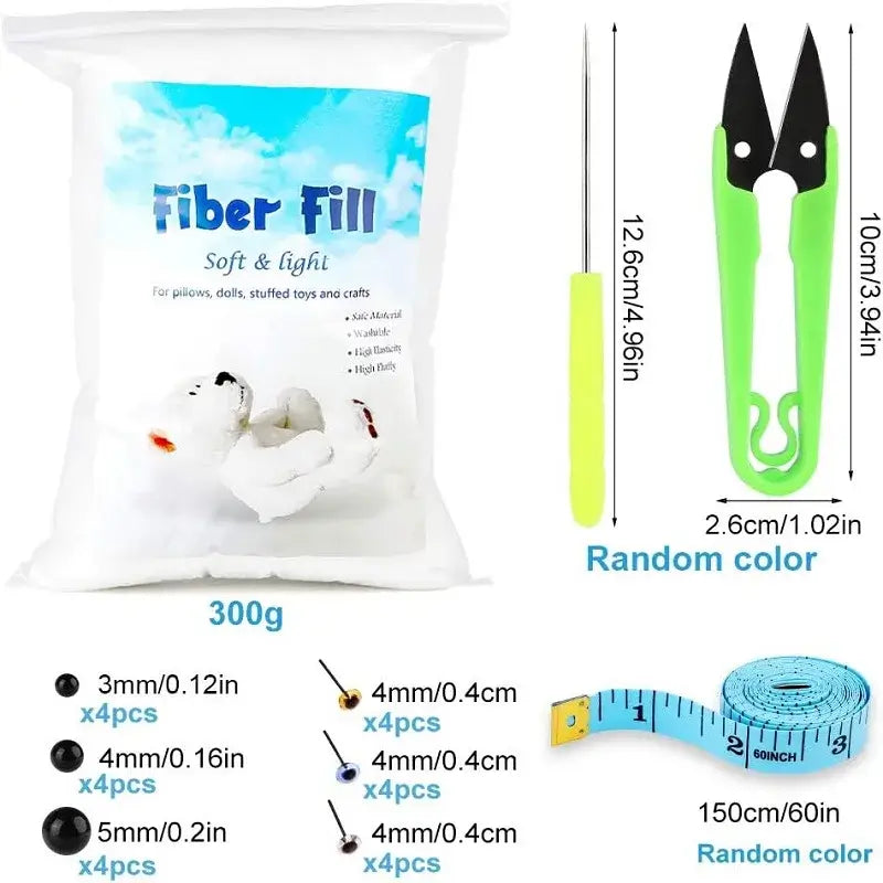300g KRABALL Fiber Fill kit includes stuffing, tools, and accessories. Ideal for large DIY craft and plush projects.