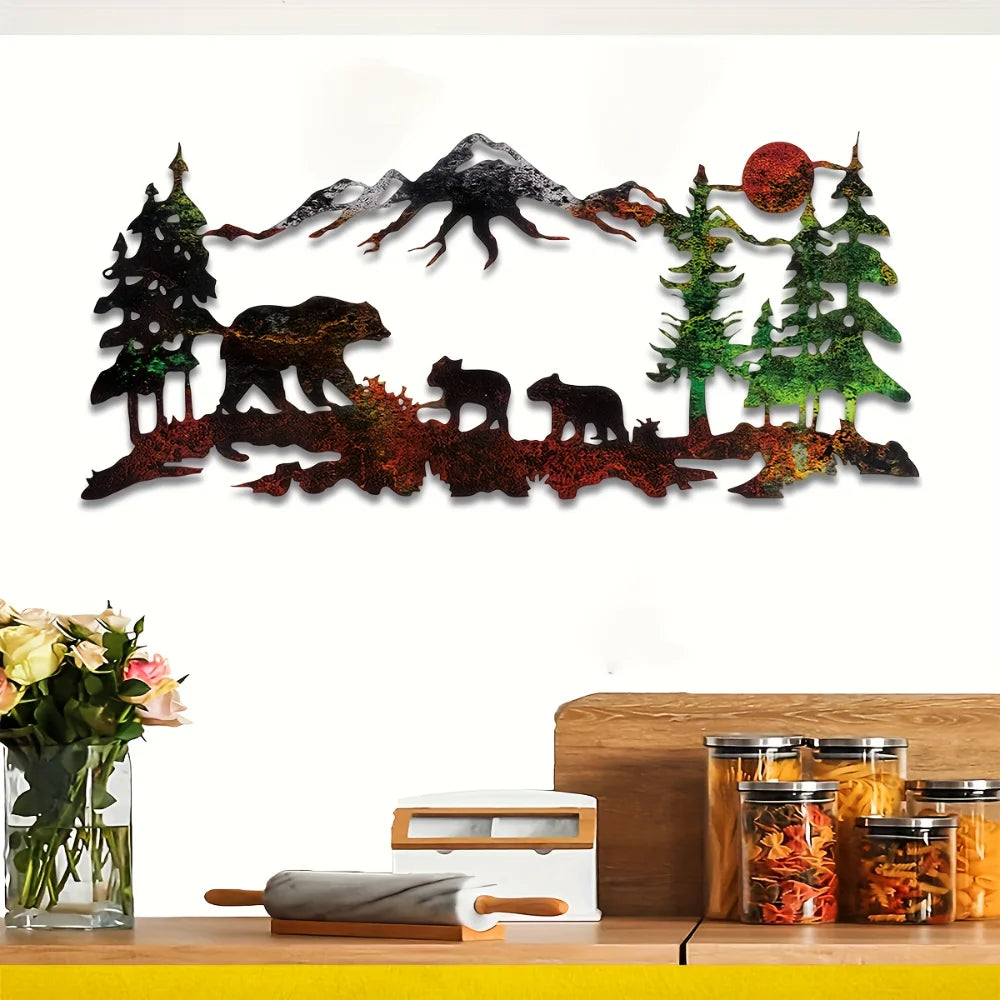 1pc Metal Bear Forest Mountain Wall Decor