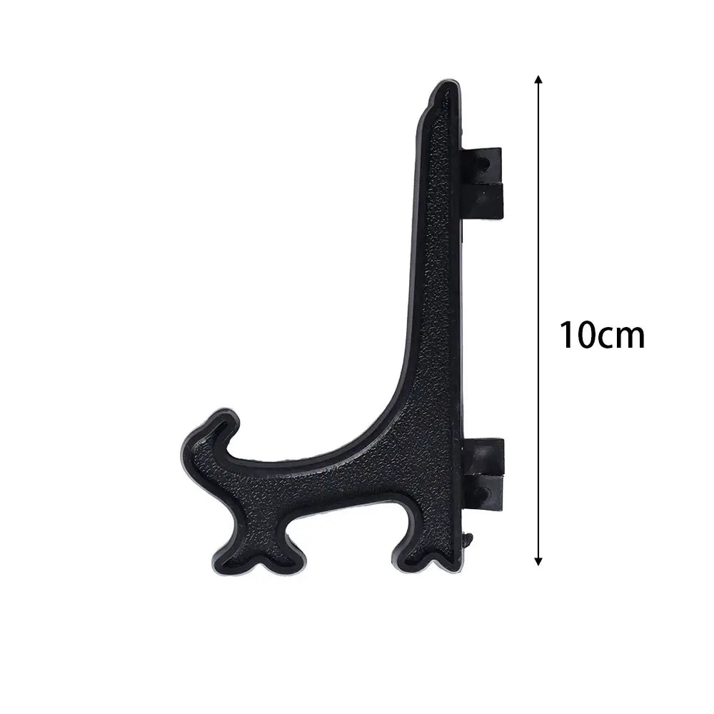 Black plastic art display frame stand with 10cm height. Compact and sturdy for small frame or plate display.