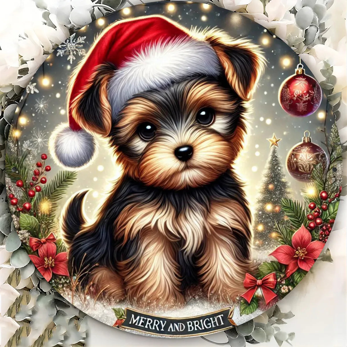 Yorkshire Terrier Christmas Hat- Metal Sign