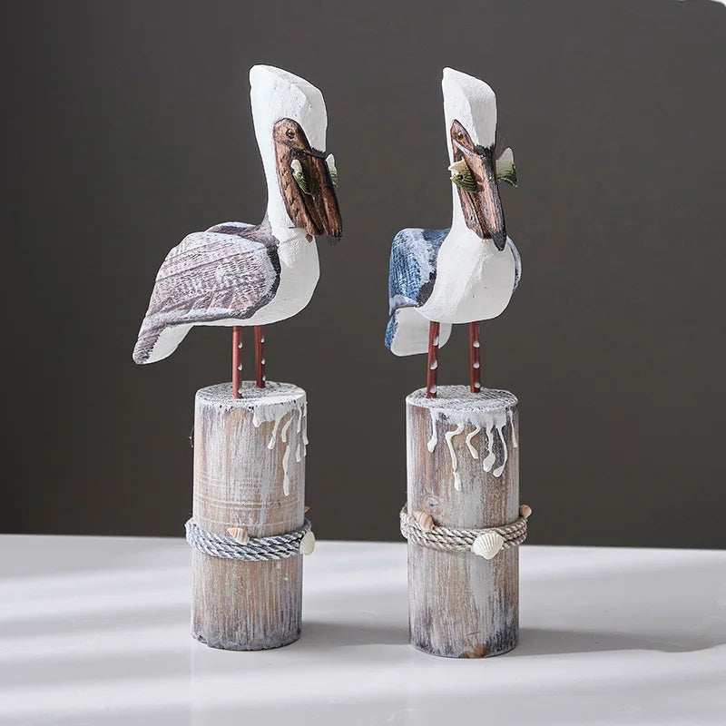 Wooden Seagull Nautical Beach Figurine Ornaments Mediterranean Style