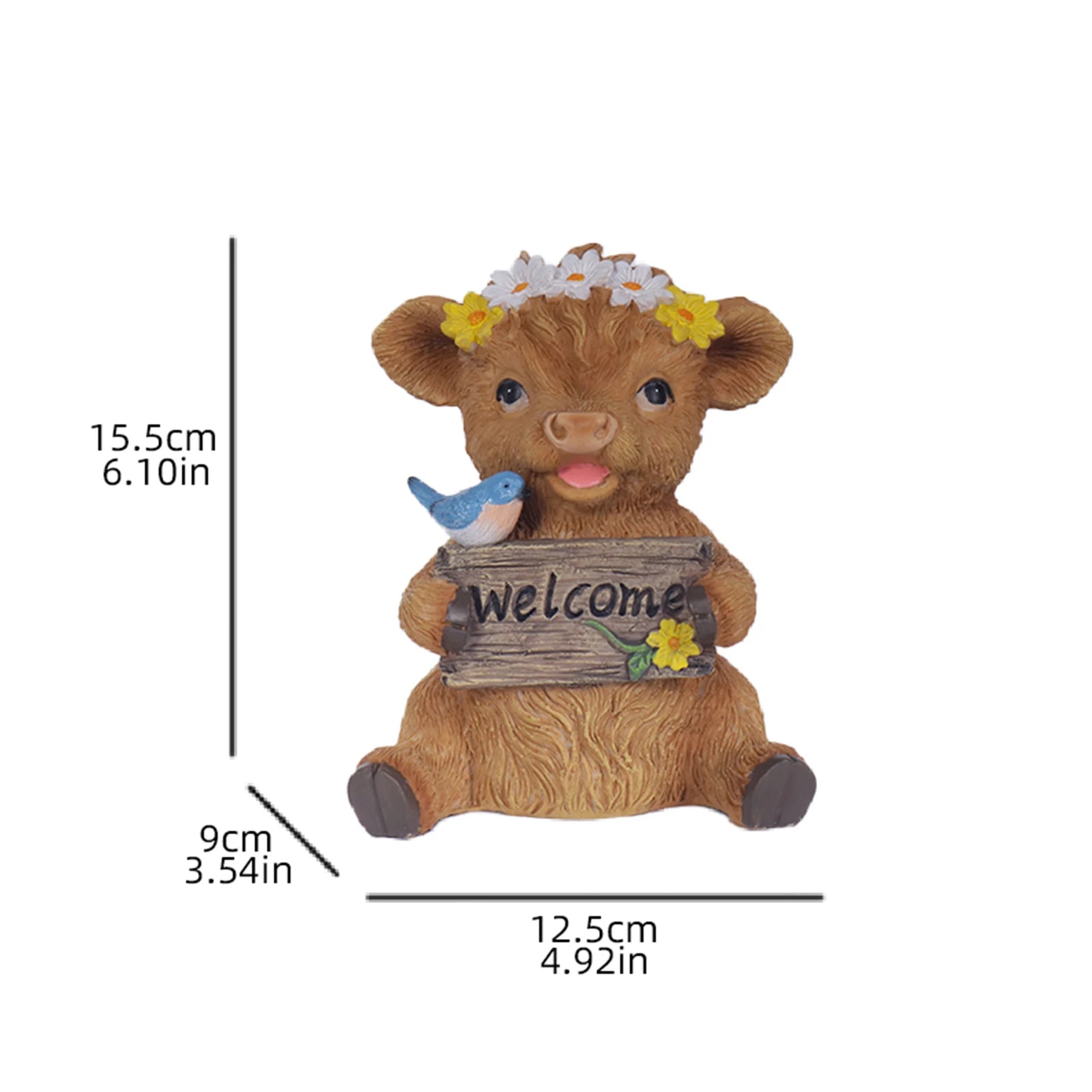 Highland Cow Sculpture Adorable Resin Animal