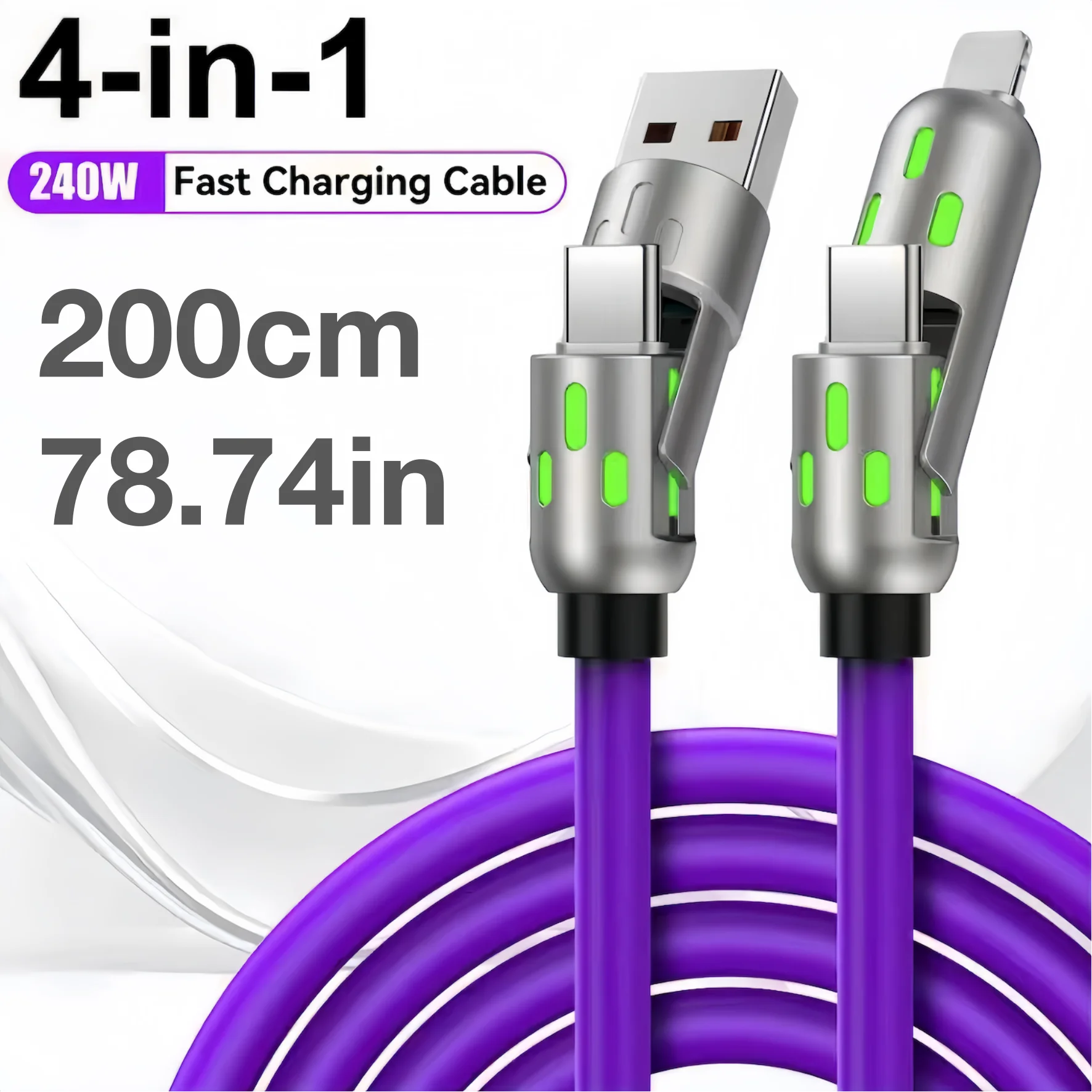 240W 4-in-1 USB Type C Silicone Fast Charging Cable