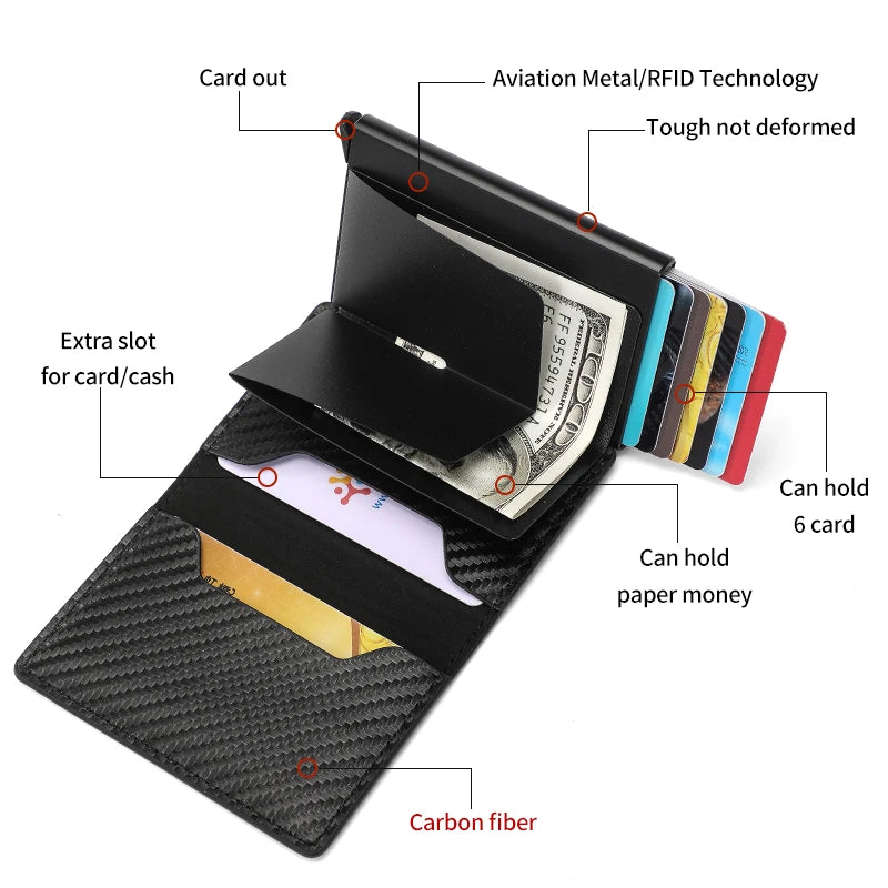 Carbon Fiber Credit Card Wallet Men RFID Smart