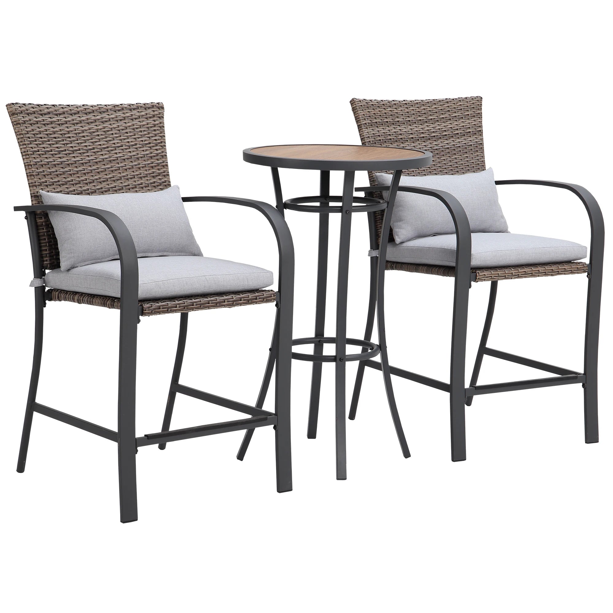 3pcs Patio Bar Set with Soft Cushions