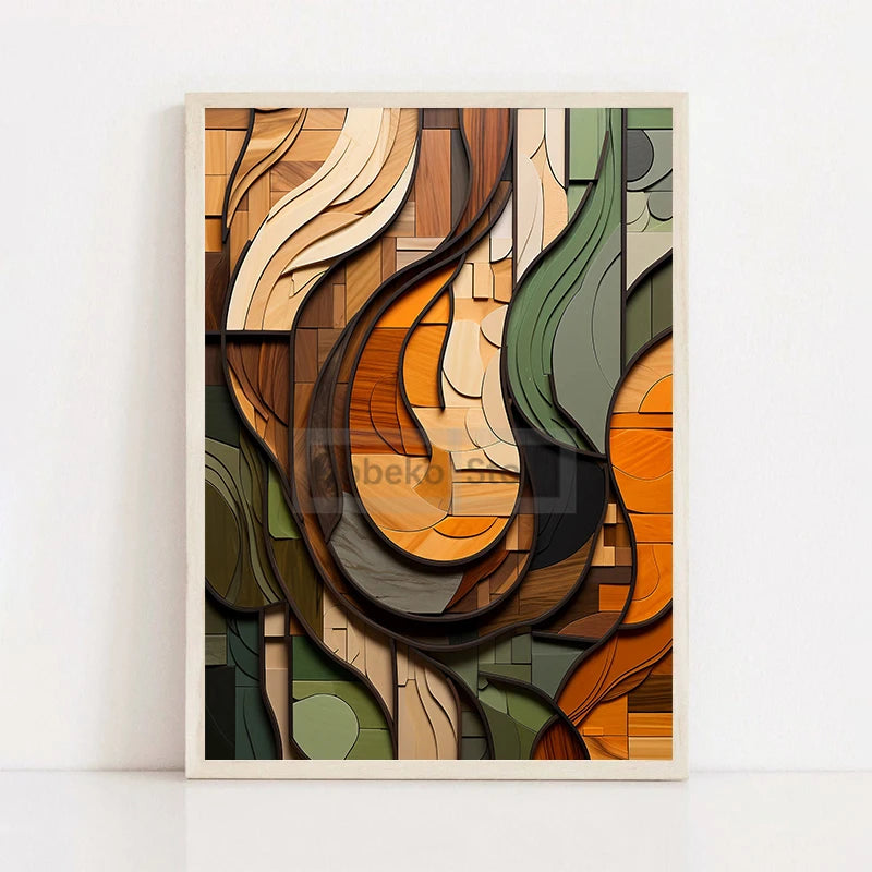 Boho Wood Shapes Botanical Poster Earth Tones Prints Canvas Painting Wall Art Pictures Home Room Organic Textures Modern Decor