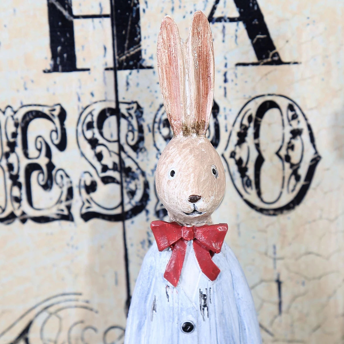 Wood Grain Resin Bunny Couple Statue - Handmade