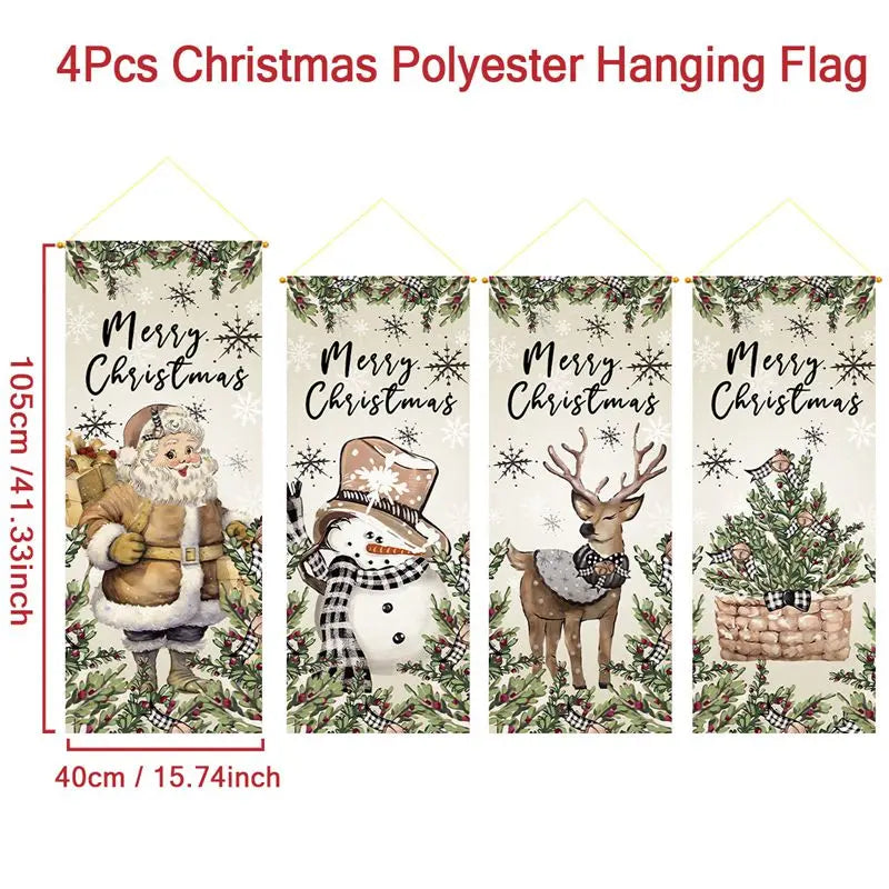 The Christmas hanging flag decor is a cheerful and eye-catching addition to your holiday decorations. Featuring vibrant Christmas-themed designs such as Santa, snowmen, or festive greetings.