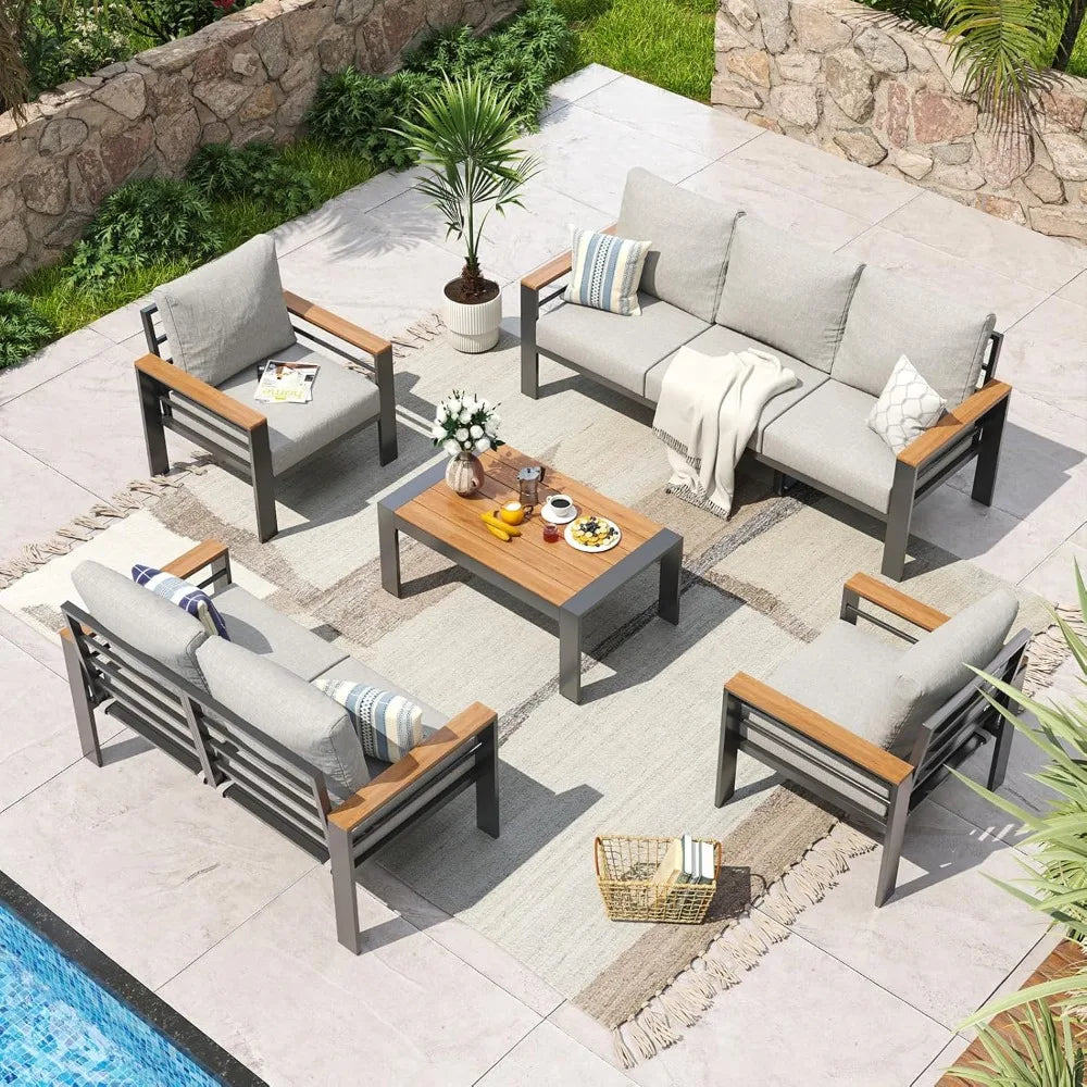 7-Seat Outdoor Sectional Patio Set with Cushions, Coffee Table & Waterproof Cover