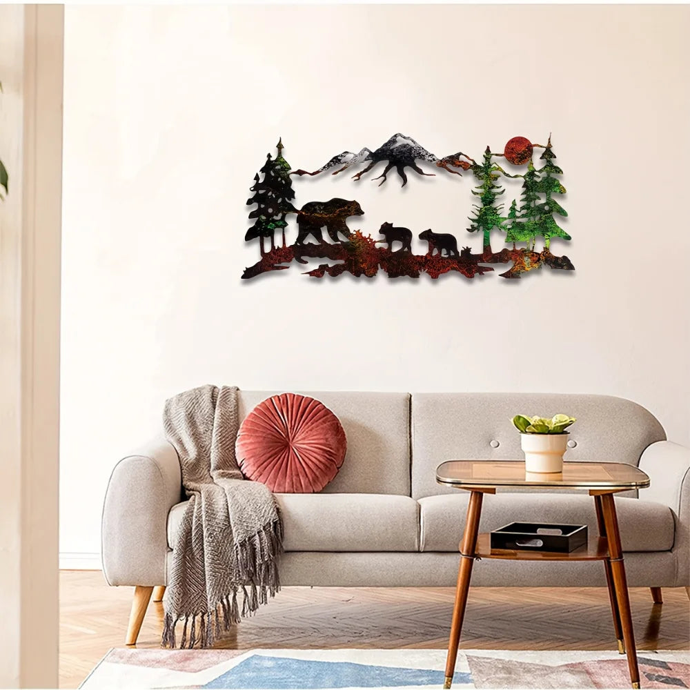 1pc Metal Bear Forest Mountain Wall Decor