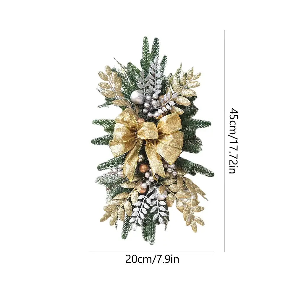 Gold bow Christmas Wreath Hanging Pendant with size dimensions 45cm x 20cm, ideal for LED holiday wall or door decor.