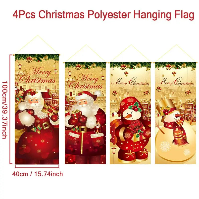 The Christmas hanging flag decor is a cheerful and eye-catching addition to your holiday decorations. Featuring vibrant Christmas-themed designs such as Santa, snowmen, or festive greetings.