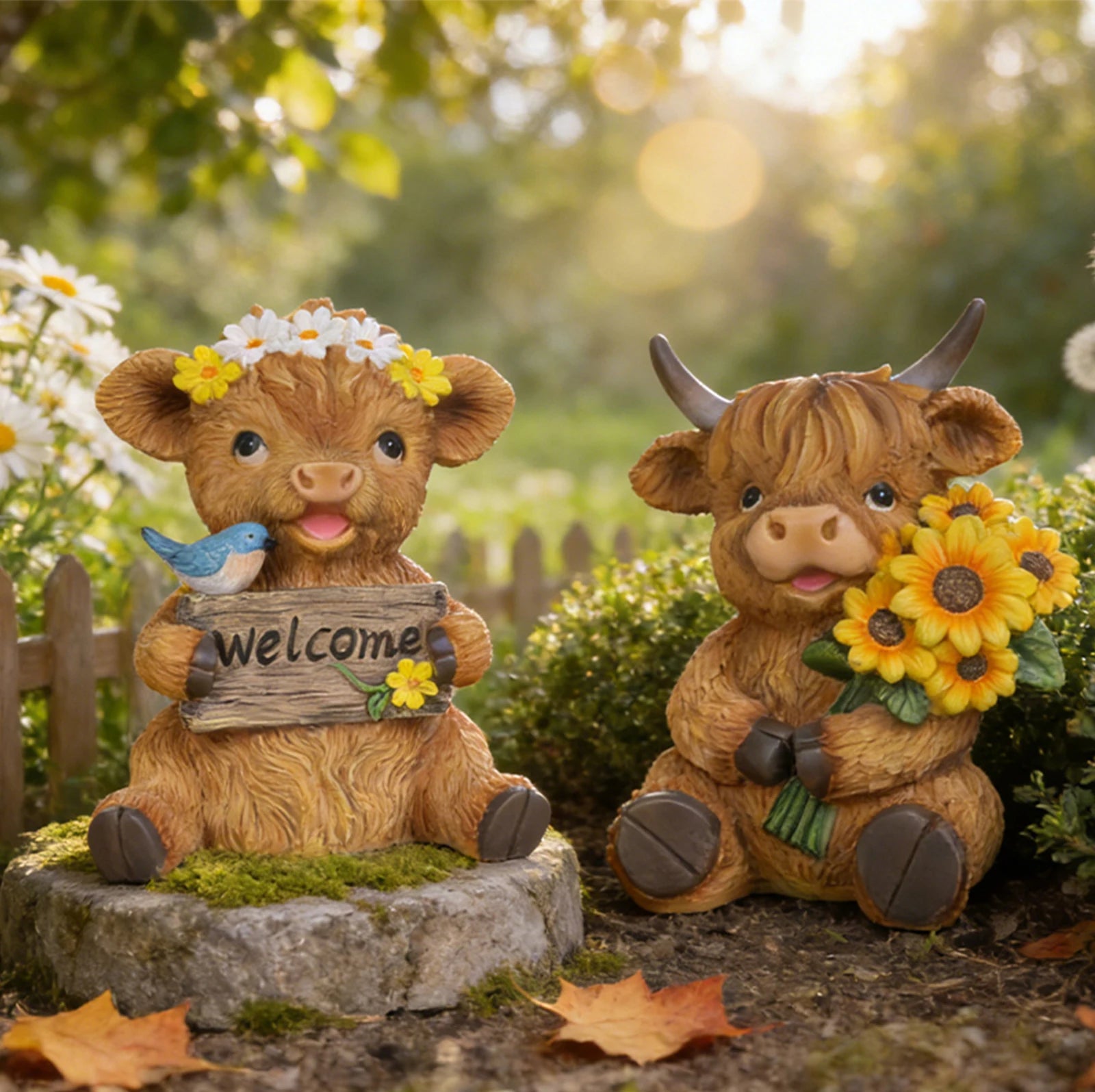 Highland Cow Sculpture Adorable Resin Animal