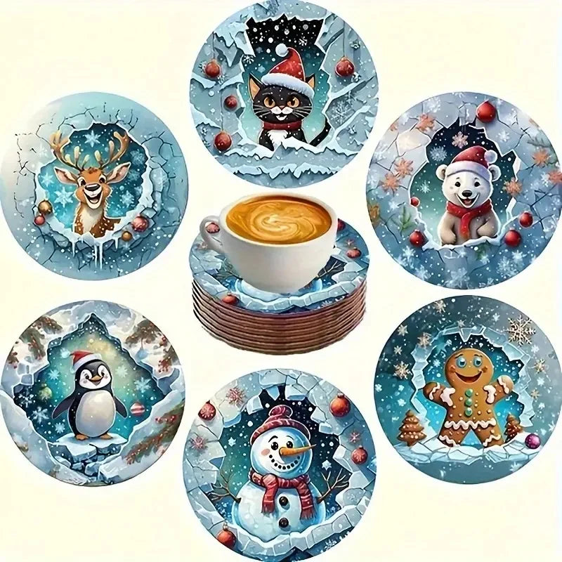 Christmas Snowman Wooden Coasters, Set of 6