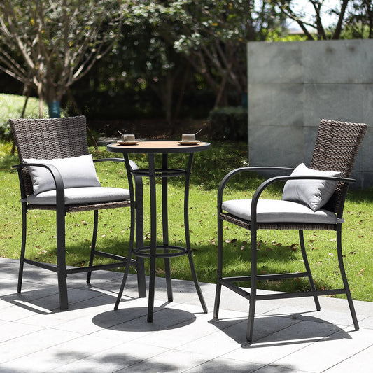3pcs Patio Bar Set with Soft Cushions