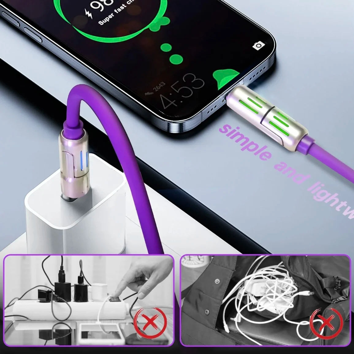 240W 4-in-1 USB Type C Silicone Fast Charging Cable