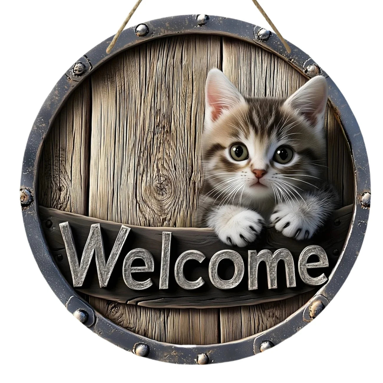 Wood Cat Hanging Decorations 2D Retro Circular