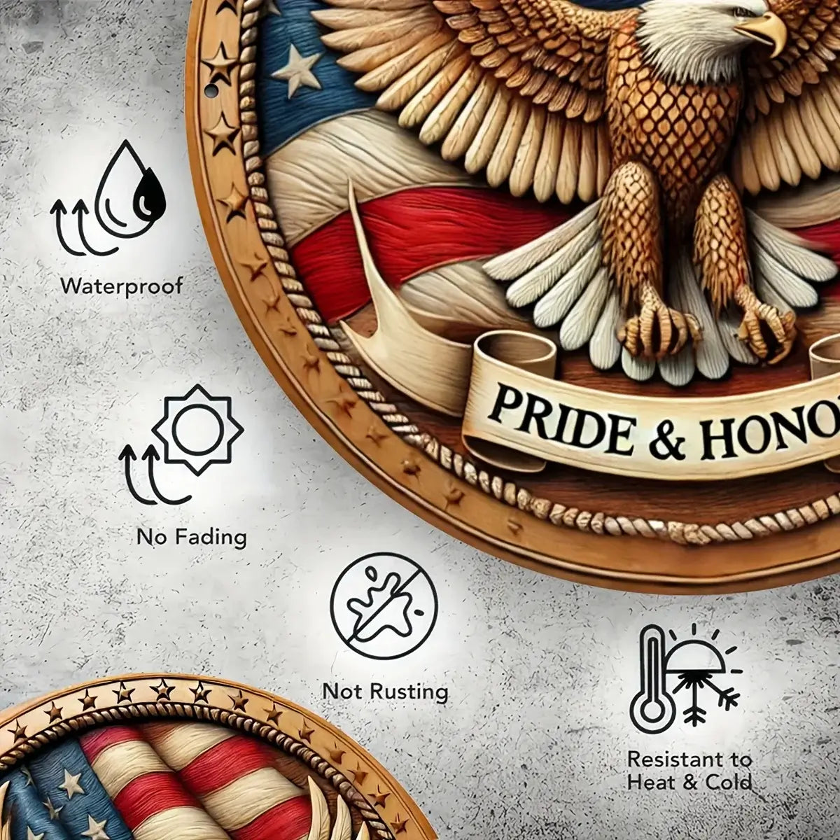 Patriotic Bald Eagle Round Metal Sign