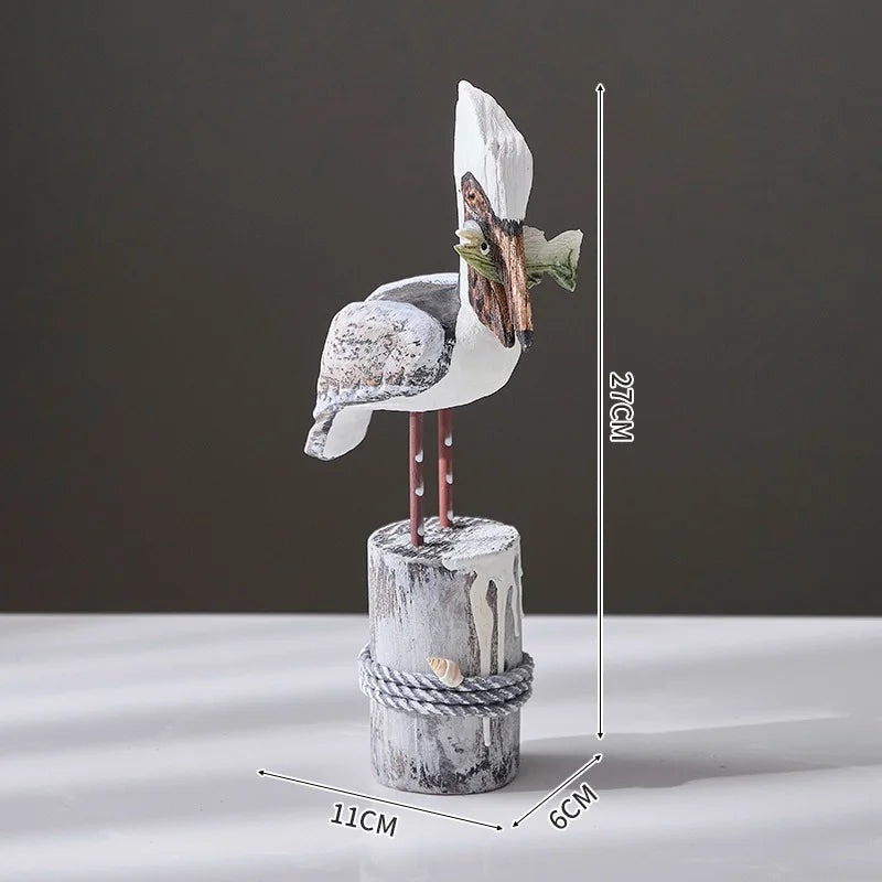 Wooden Seagull Nautical Beach Figurine Ornaments Mediterranean Style