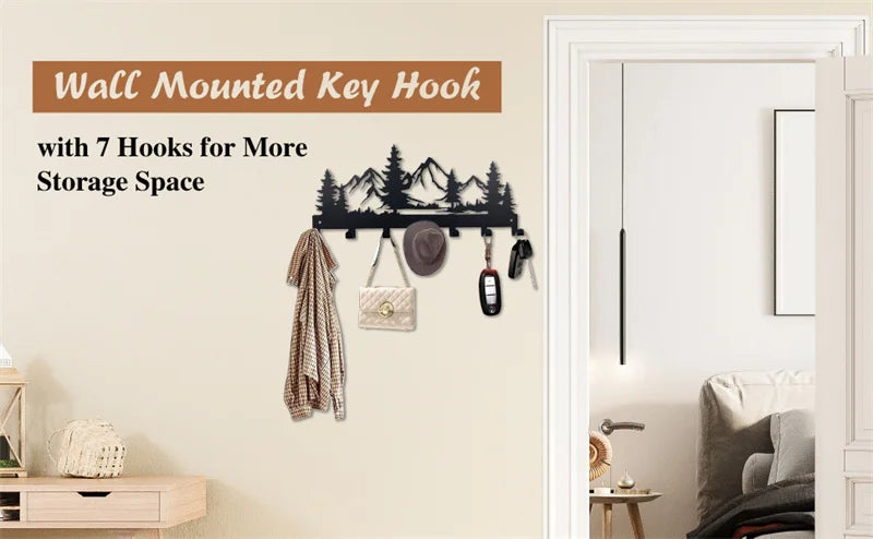 Beautiful mountain forest metal key holder