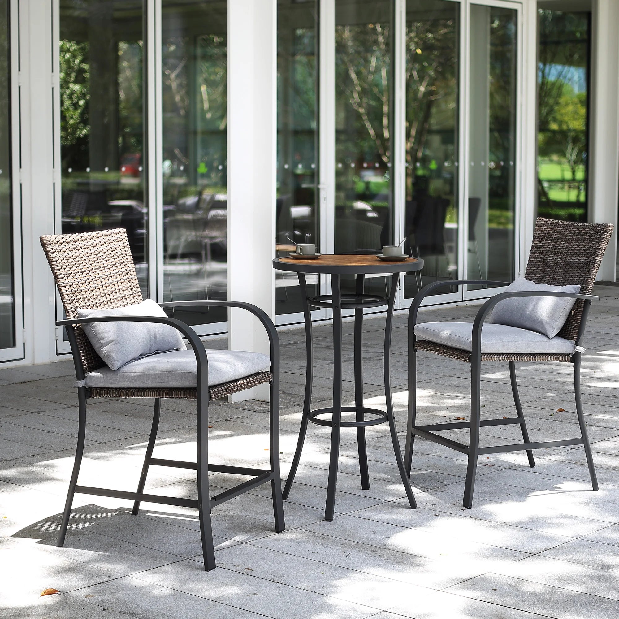 3pcs Patio Bar Set with Soft Cushions