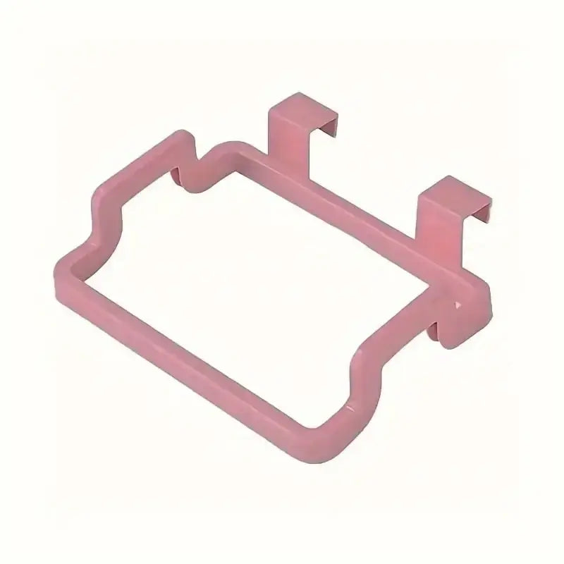 Pink under sink trash bag hook for cabinet doors. No-drill utility hook for easy and clean waste disposal in home kitchens.