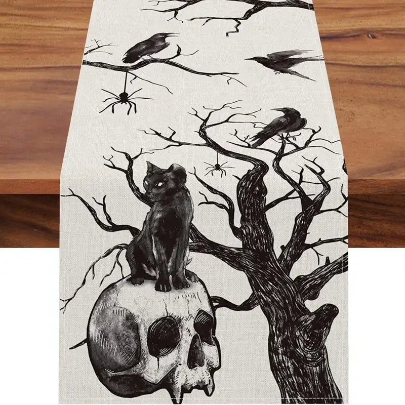 Halloween Printed Linen Table Runner
