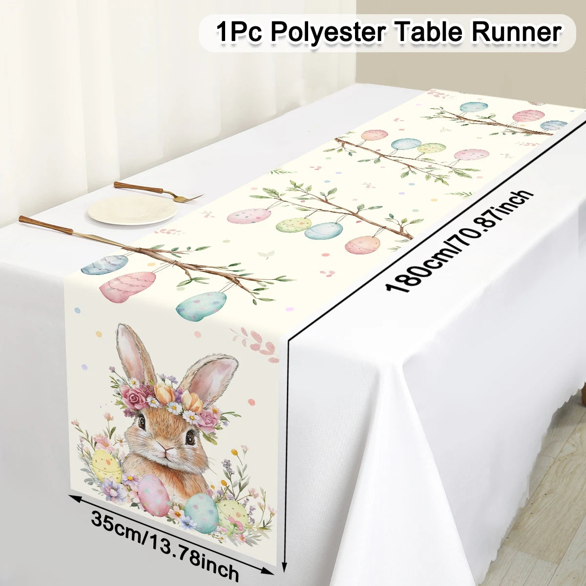 1Pc Easter Bunny and Floral Egg Table Runner