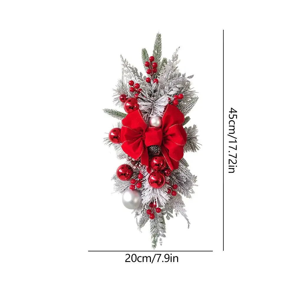 Red bow and berry Christmas Wreath Hanging Pendant with size 45cm x 20cm, perfect for festive LED wall or door decoration.