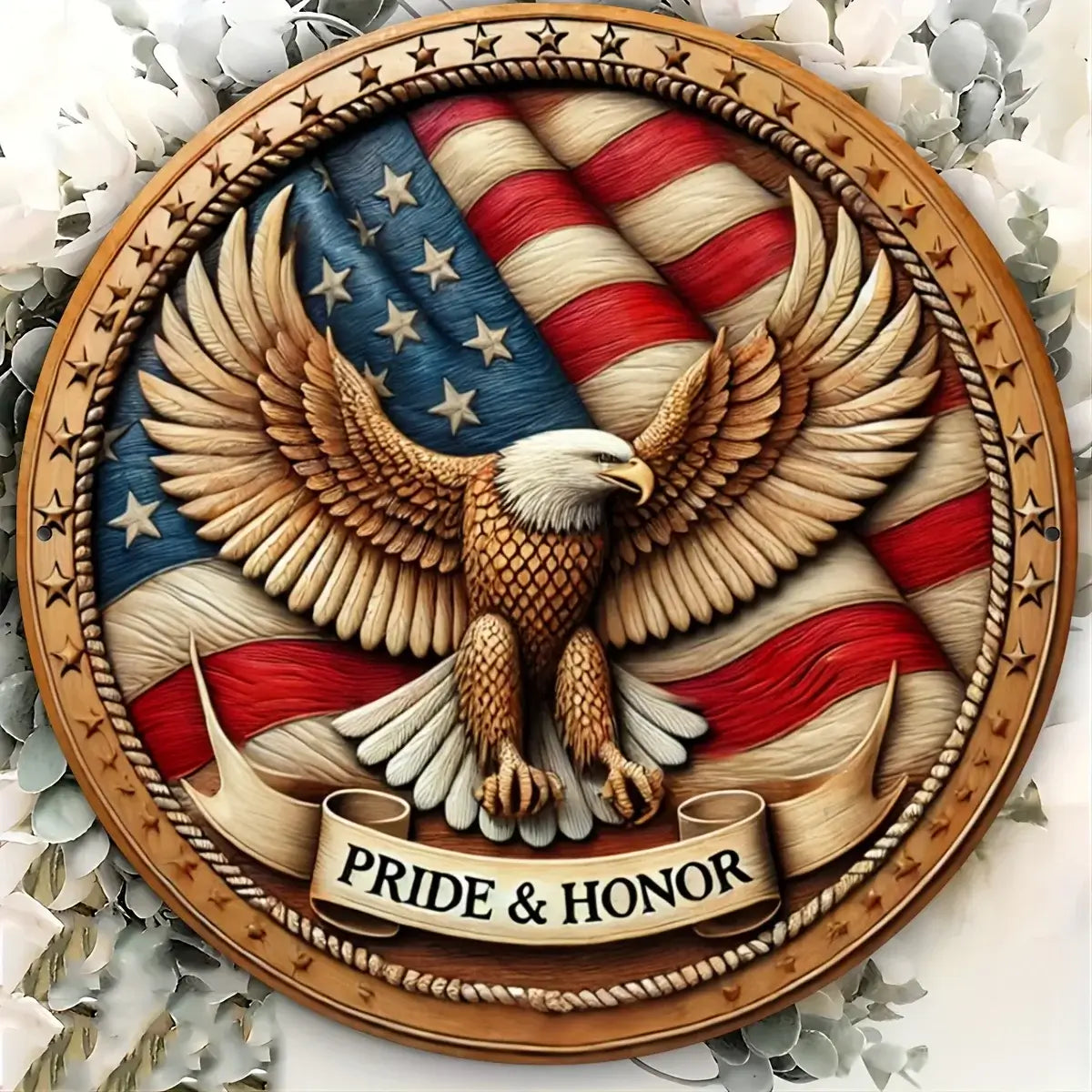 Patriotic Bald Eagle Round Metal Sign