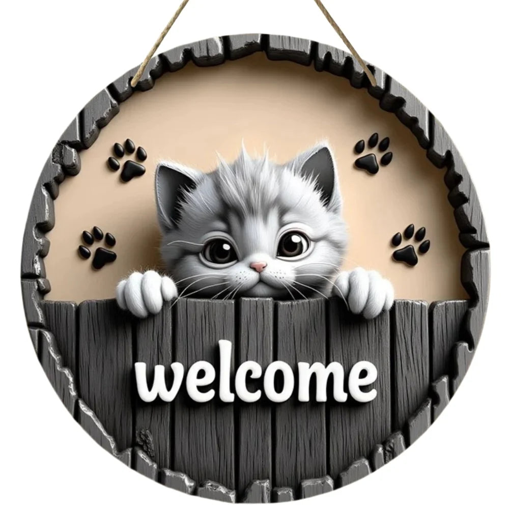 Wood Cat Hanging Decorations 2D Retro Circular