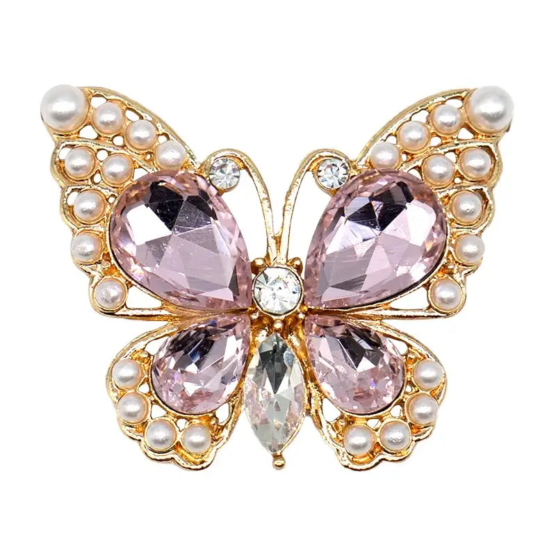 Pink rhinestone butterfly shoe charm with pearl accents from Insect Shoe Charms - Personalized Bling for Shoes.