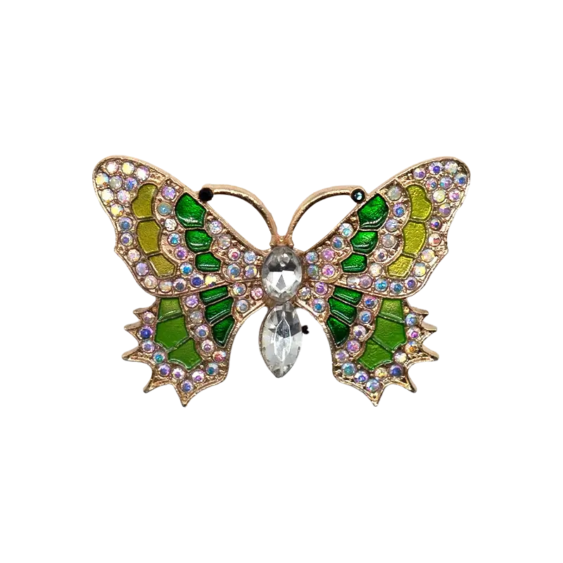 Green and gold butterfly shoe charm with rhinestones from Insect Shoe Charms - Personalized Bling for Shoes.