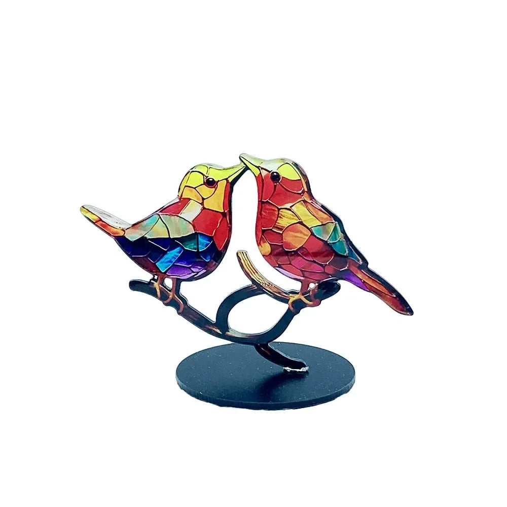 Multicolor Birds-Stained Acrylic Birds on Branch Desktop Ornaments Double Sided Multicolor -