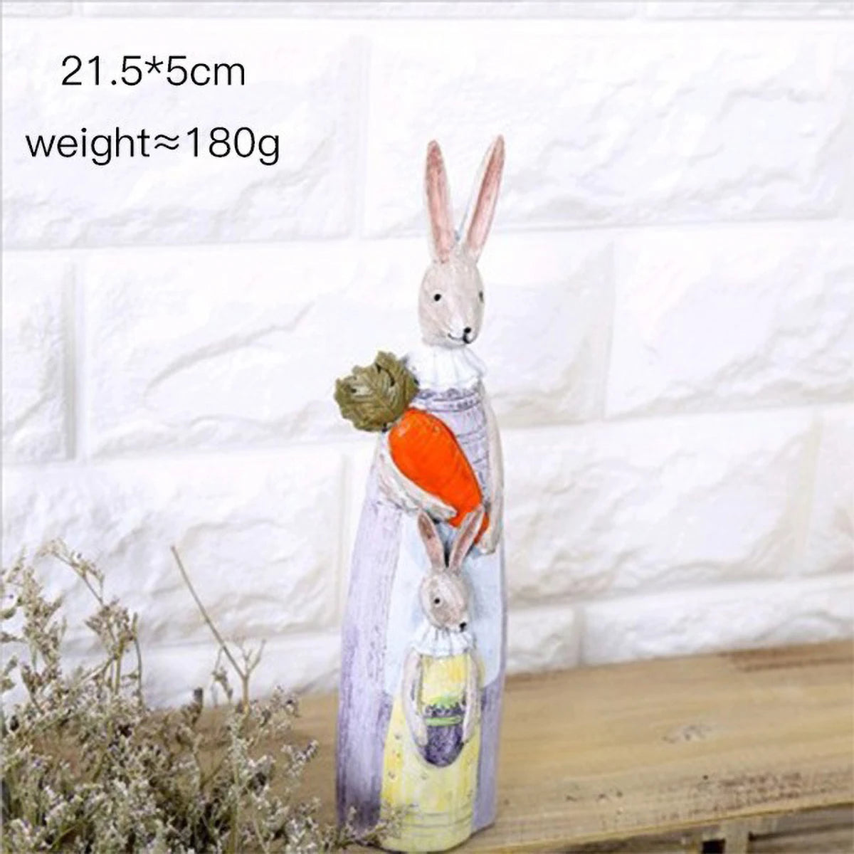 Wood Grain Resin Bunny Couple Statue - Handmade