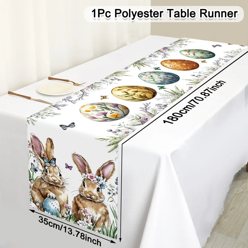 1Pc Easter Bunny and Floral Egg Table Runner