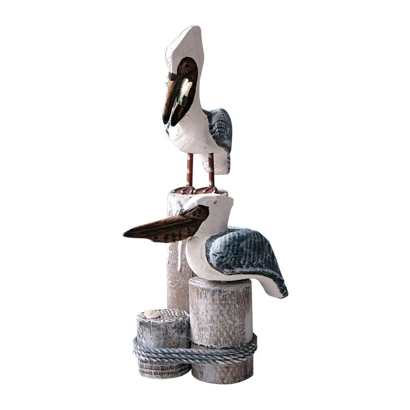 Wooden Seagull Nautical Beach Figurine Ornaments Mediterranean Style
