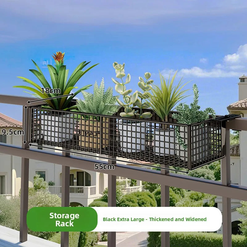 Black extra large Balcony Plant Stand Windowsill, 55cm wide and 18cm tall. Thickened and widened for more plant storage.