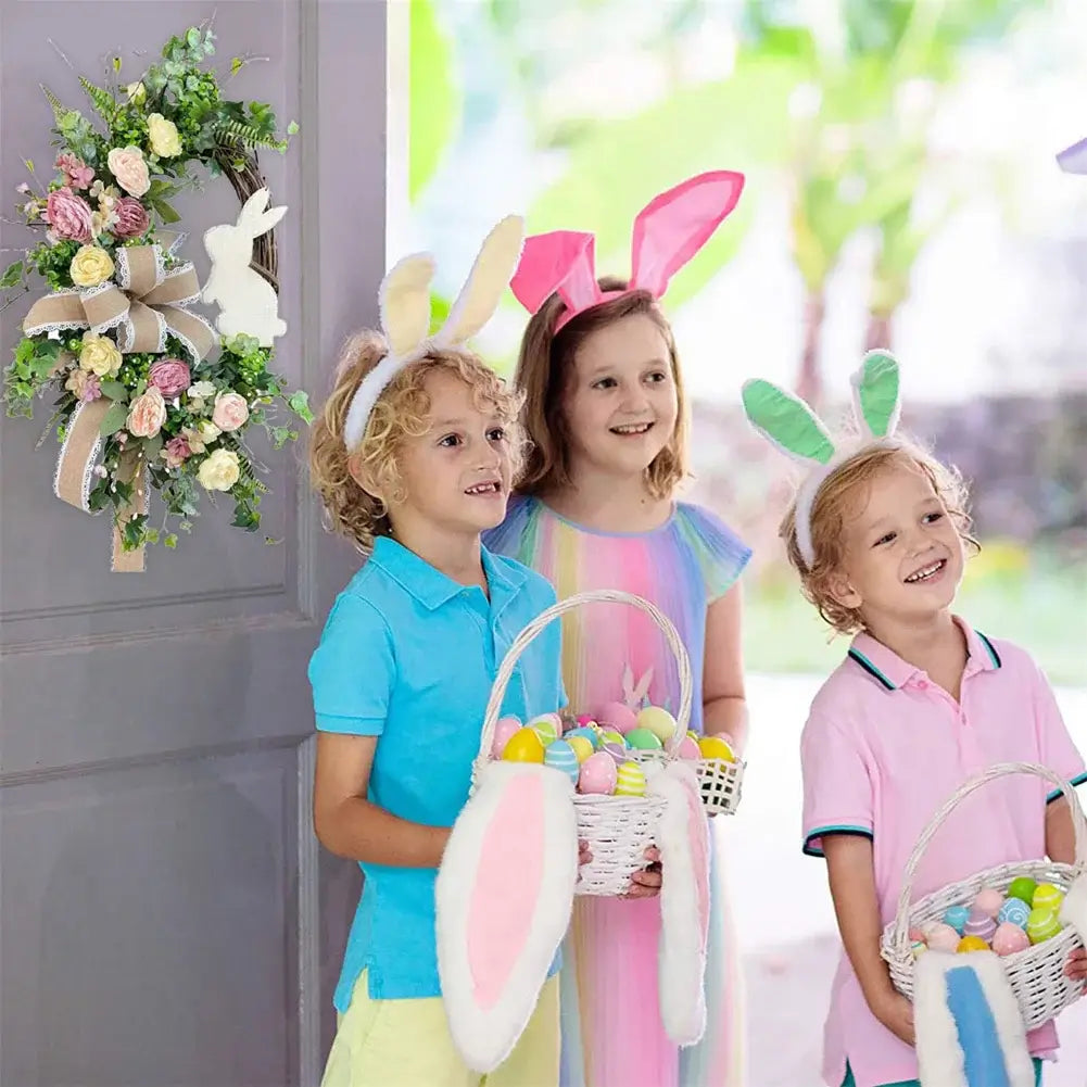 Easter Wreath with Bow and Rabbit