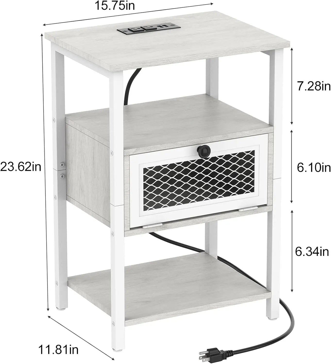 Set of 2 Nightstand Charging Station End Side Table
