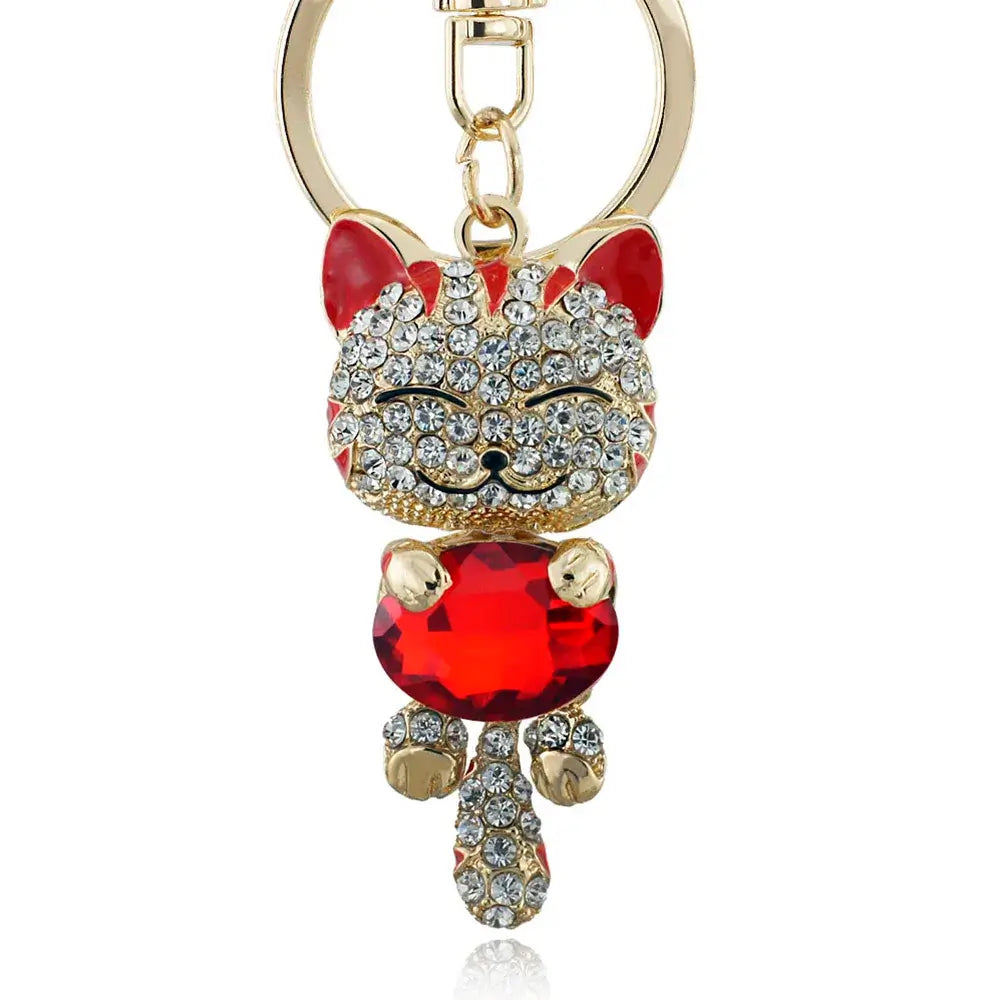 Lucky Smile Cat Crystal Rhinestone Key ring