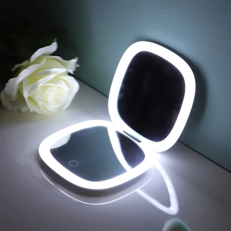 USB Rechargeable Folding Portable LED Makeup Mirror