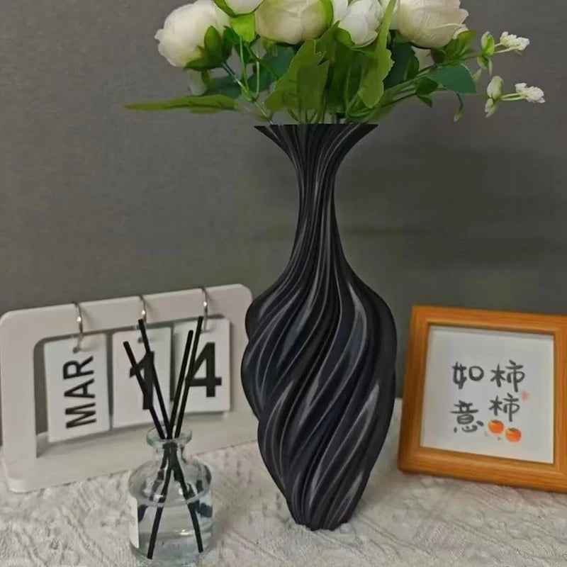 Modern Style Vase Room Decoration Plastic Flower Vase Wihte Black Flower Bottle Aesthetic Floral Arrangement Display Vase -