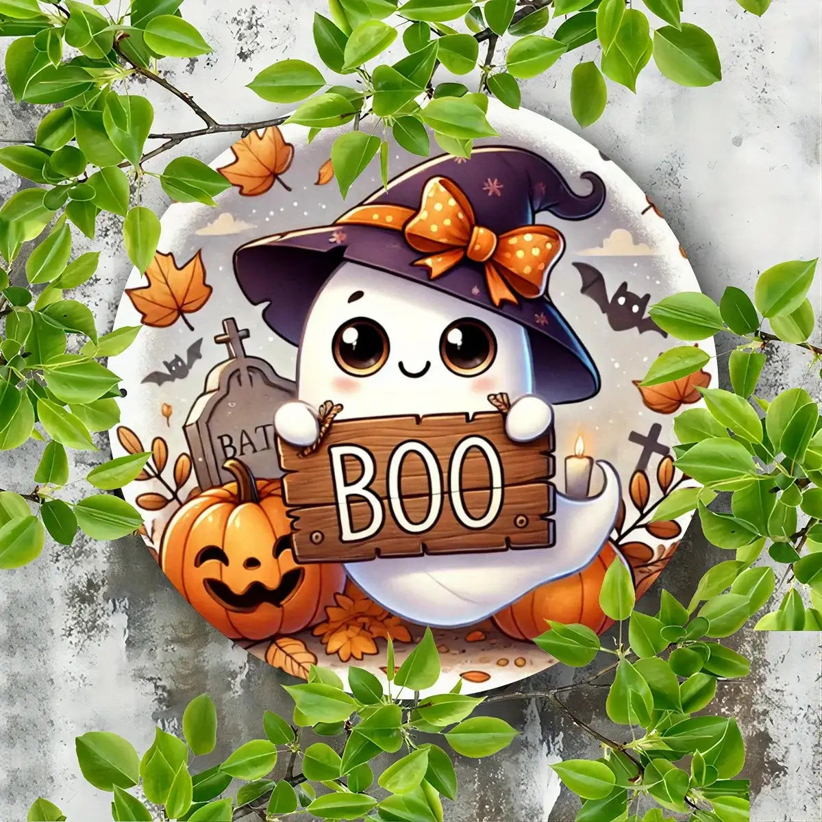Halloween Ghost "BOO" Round Metal Sign