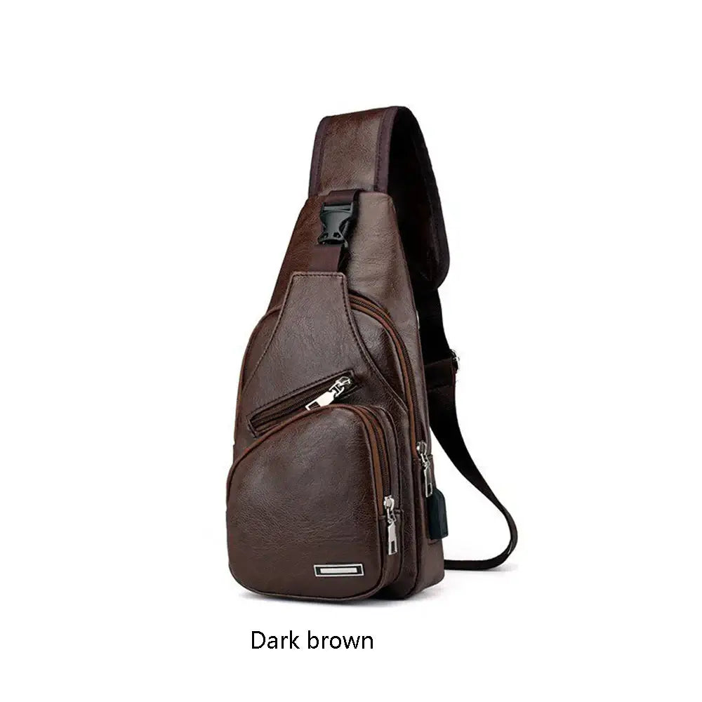 Travel Crossbody Bag - Multifunctional | Spacious and Versatile in dark brown color, featuring multiple zippered compartments and ergonomic strap.