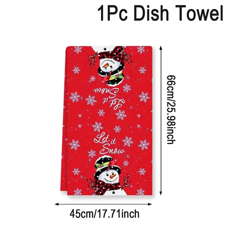 Single Christmas dish towel with Santa face and 'Merry Christmas' text. Cotton towel sized 45x66cm for holiday kitchen decor.