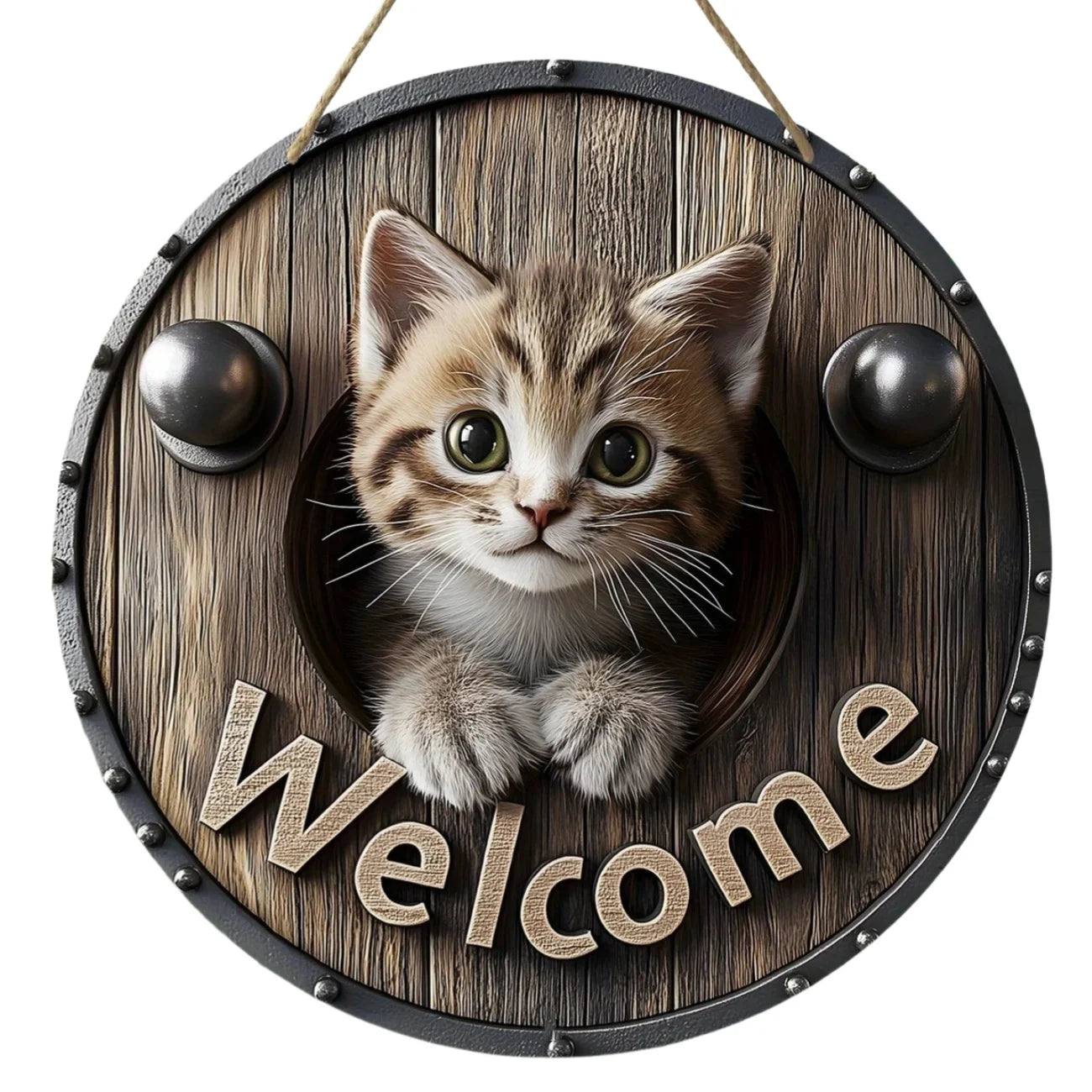 Wood Cat Hanging Decorations 2D Retro Circular