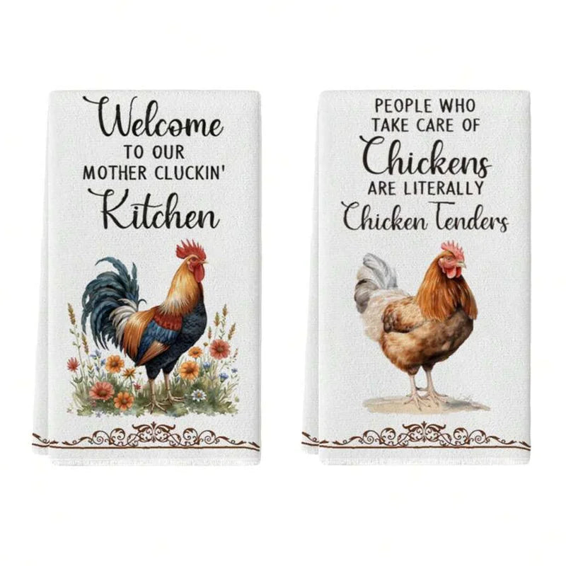 2Pcs, Fun Rooster Kitchen Towels Set
